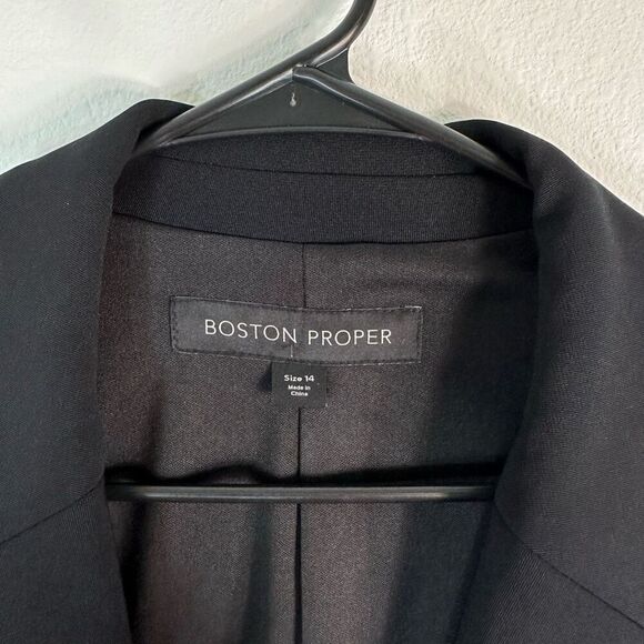 Boston Proper Beyond Travel Classic Boyfriend Blazer Womens 14 Black One Button - Picture 3 of 10